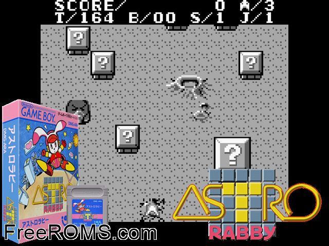 Astro Rabby (Japan) Gameboy Color game showing 3D box cover and gameplay screenshot