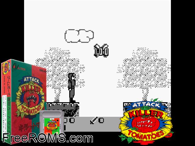 Attack Of The Killer Tomatoes (Japan) Gameboy Color game showing 3D box cover and gameplay screenshot
