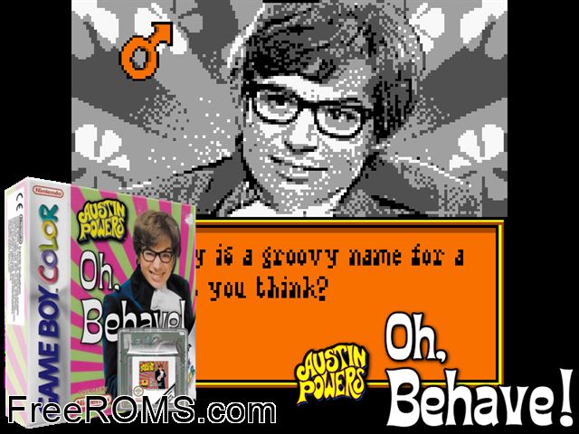 Austin Powers - Oh, Behave! Gameboy Color game showing 3D box cover and gameplay screenshot