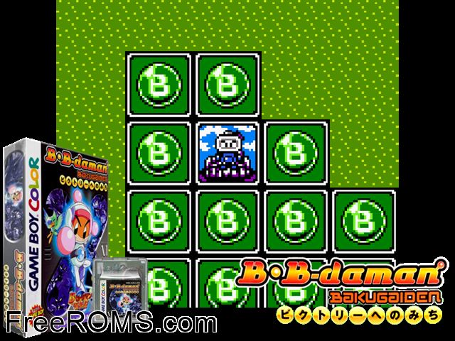 B-Daman Bakugaiden - Victory Heno Michi (Japan) Gameboy Color game showing 3D box cover and gameplay screenshot