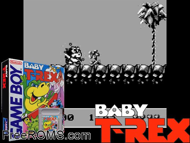 Baby T-Rex Gameboy Color game showing 3D box cover and gameplay screenshot