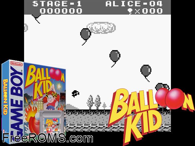 Balloon Kid Gameboy Color game showing 3D box cover and gameplay screenshot