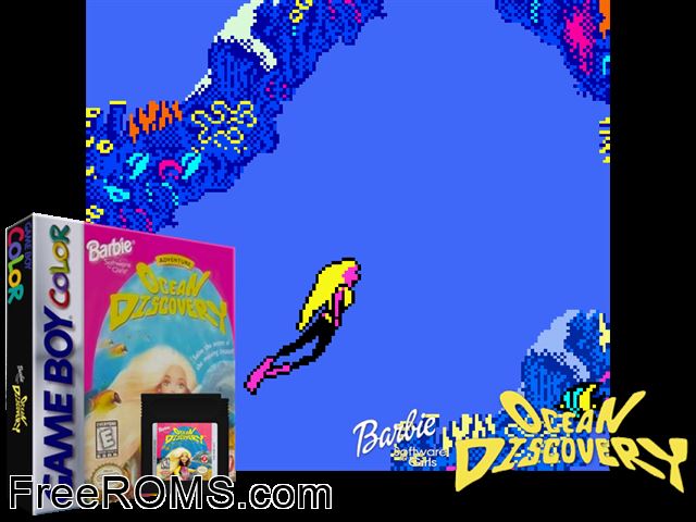 Barbie - Chasse Au Tresor Sous-Marine (France) Gameboy Color game showing 3D box cover and gameplay screenshot