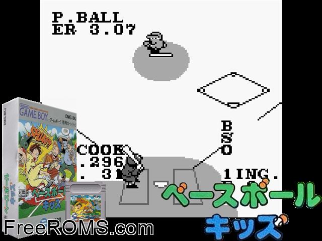 Baseball Kids (Japan) Gameboy Color game showing 3D box cover and gameplay screenshot