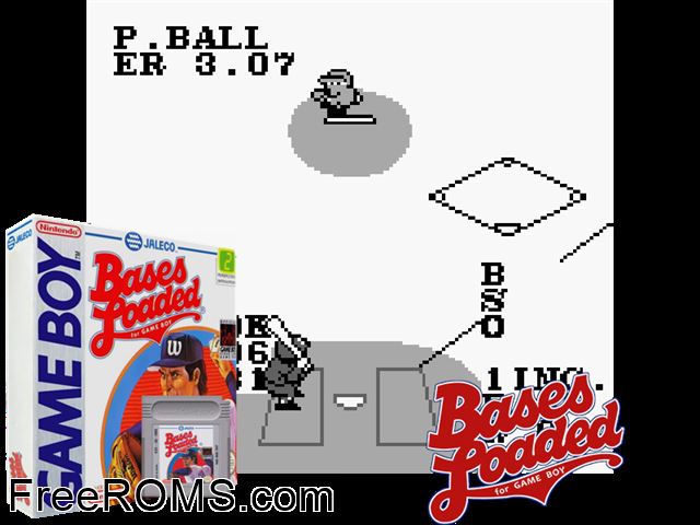Bases Loaded Gameboy Color game showing 3D box cover and gameplay screenshot