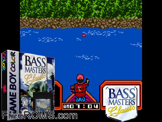 Bass Masters Classic Gameboy Color game showing 3D box cover and gameplay screenshot