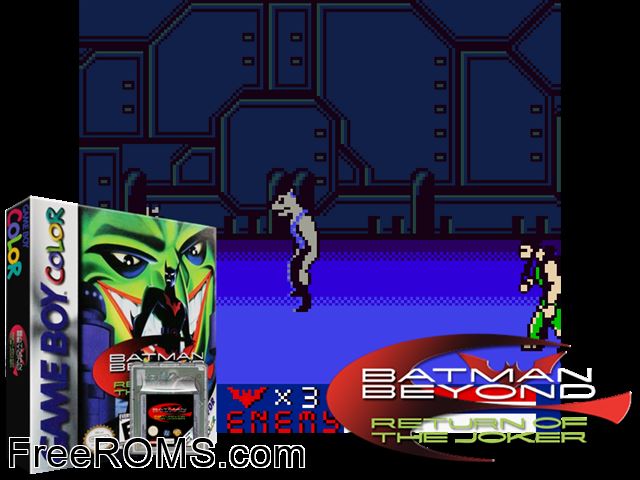 Batman Beyond - Return Of The Joker Gameboy Color game showing 3D box cover and gameplay screenshot
