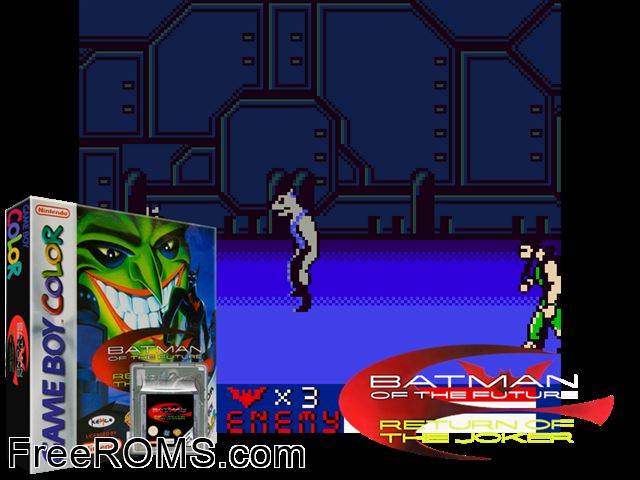 Batman Of The Future - Return Of The Joker Gameboy Color game showing 3D box cover and gameplay screenshot