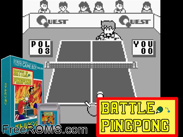 Battle Pingpong (Japan) Gameboy Color game showing 3D box cover and gameplay screenshot