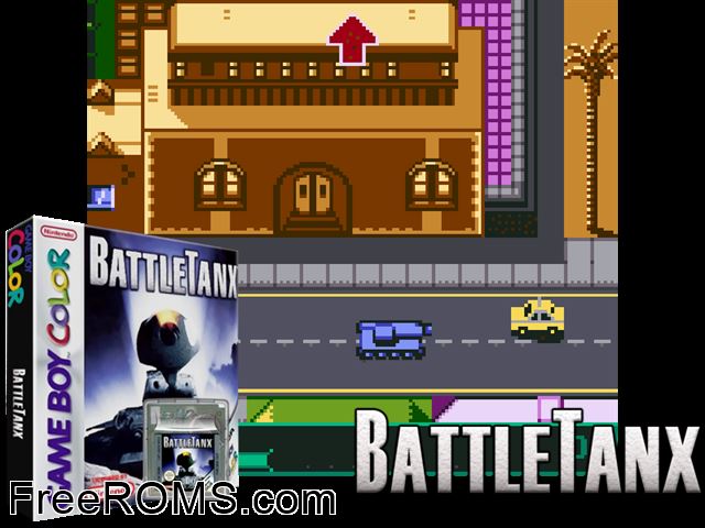 Battle Tanx Gameboy Color game showing 3D box cover and gameplay screenshot