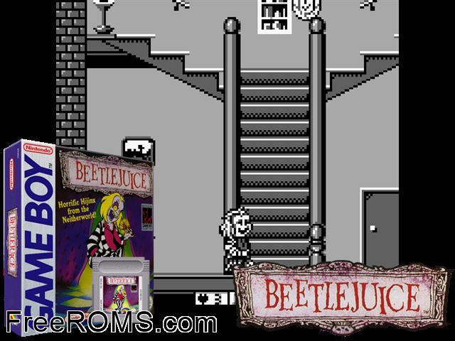 Beetlejuice Gameboy Color game showing 3D box cover and gameplay screenshot
