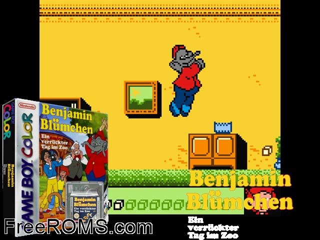 Benjamin Bluemchen - Ein Verrueckter Tag Im Zoo (Germany) Gameboy Color game showing 3D box cover and gameplay screenshot