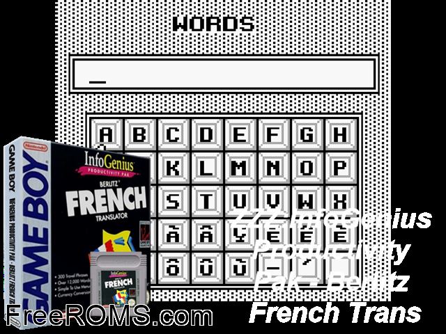 Berlitz French Language Translator Gameboy Color game showing 3D box cover and gameplay screenshot