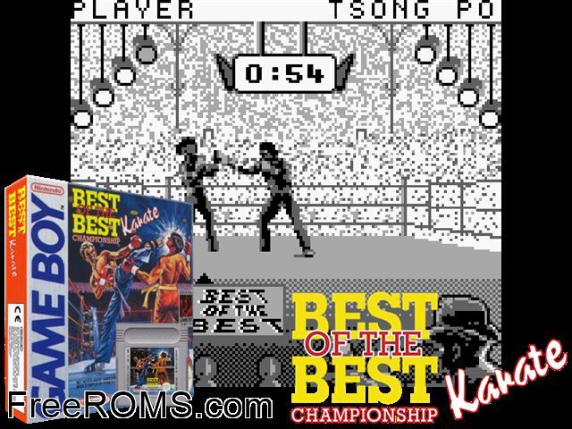 Best Of The Best - Championship Karate Gameboy Color game showing 3D box cover and gameplay screenshot