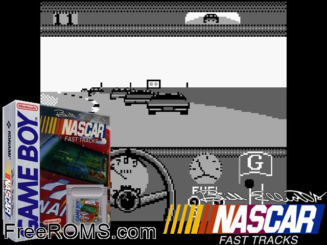 Bill Elliotts Nascar Fast Tracks Gameboy Color game showing 3D box cover and gameplay screenshot
