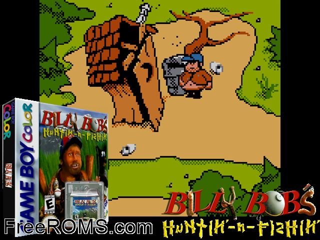 Billy Bobs Huntin N Fishin Gameboy Color game showing 3D box cover and gameplay screenshot