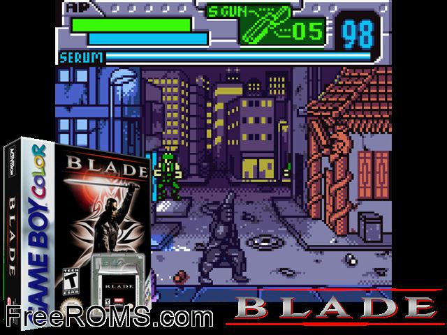 Blade Gameboy Color game showing 3D box cover and gameplay screenshot