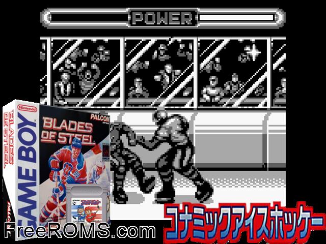 Blades Of Steel Gameboy Color game showing 3D box cover and gameplay screenshot
