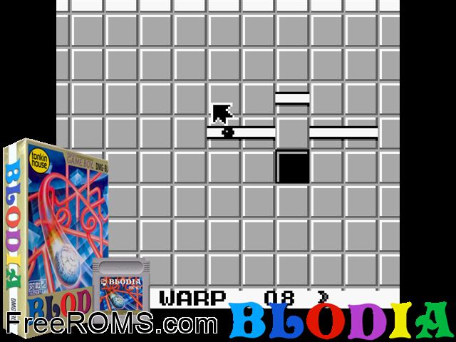 Blodia (Japan) Gameboy Color game showing 3D box cover and gameplay screenshot