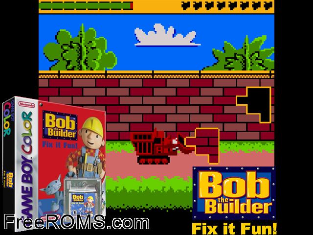 Bob The Builder - Fix It Fun! Gameboy Color game showing 3D box cover and gameplay screenshot