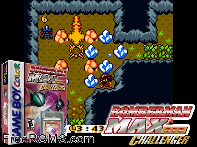 Bomberman Max - Red Challenger Gameboy Color game showing 3D box cover and gameplay screenshot