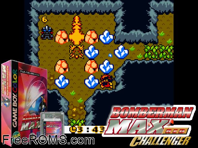Bomberman Max - Yami No Senshi (Japan) Gameboy Color game showing 3D box cover and gameplay screenshot