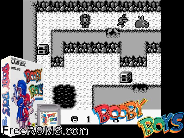 Booby Boys (Japan) Gameboy Color game showing 3D box cover and gameplay screenshot