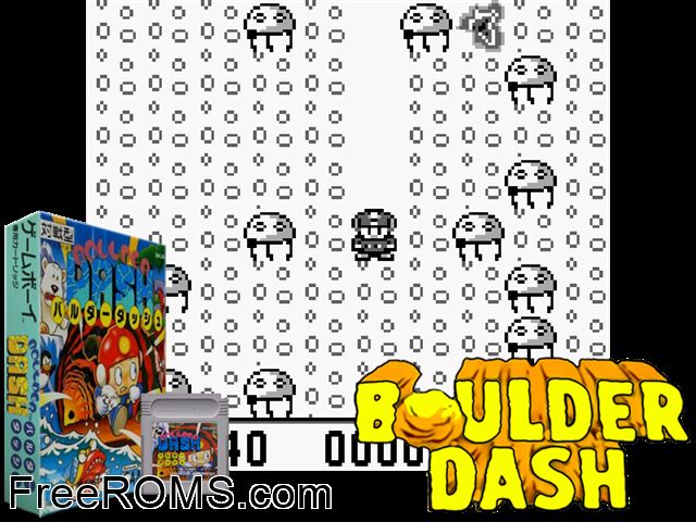 Boulder Dash (Japan) Gameboy Color game showing 3D box cover and gameplay screenshot
