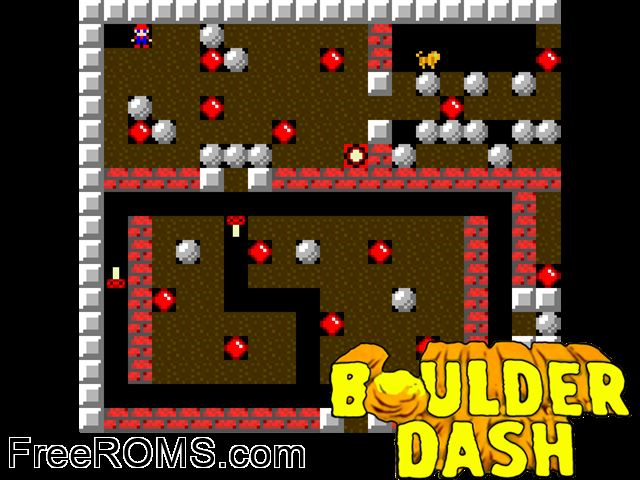 Boulder Dash (Public Domain) Gameboy Color game showing 3D box cover and gameplay screenshot
