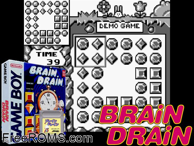 Brain Drain Gameboy Color game showing 3D box cover and gameplay screenshot