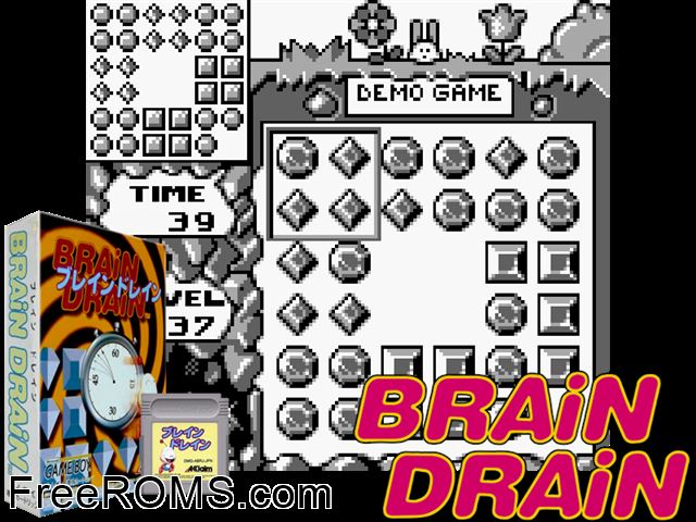 Brain Drain (Japan) Gameboy Color game showing 3D box cover and gameplay screenshot