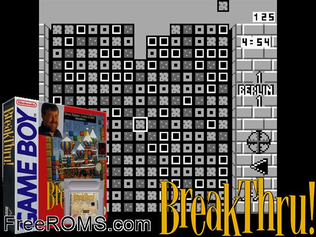 Breakthru! Gameboy Color game showing 3D box cover and gameplay screenshot