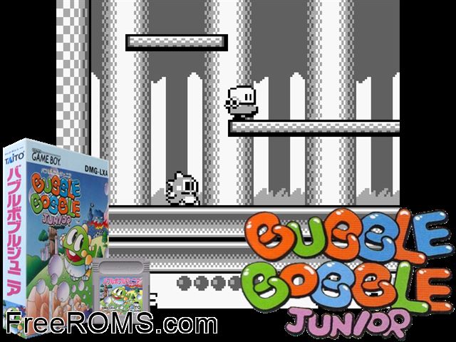Bubble Bobble Jr. (Japan) Gameboy Color game showing 3D box cover and gameplay screenshot