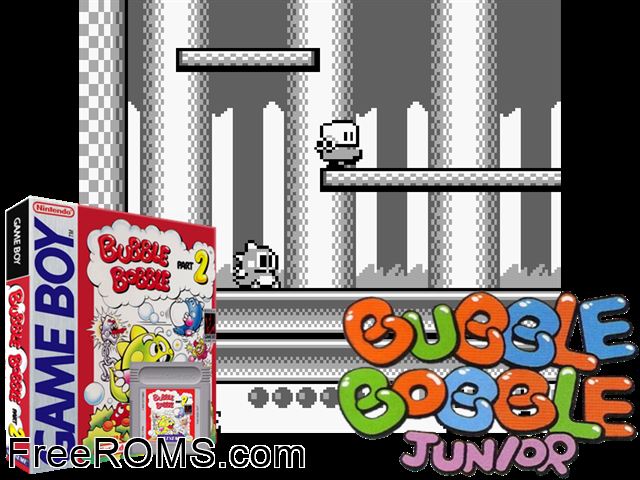Bubble Bobble Part 2 Gameboy Color game showing 3D box cover and gameplay screenshot