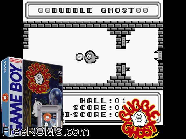 Bubble Ghost Gameboy Color game showing 3D box cover and gameplay screenshot