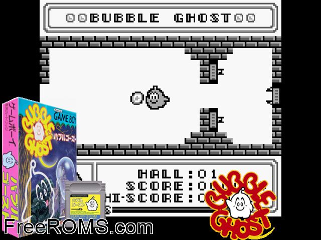Bubble Ghost (Japan) Gameboy Color game showing 3D box cover and gameplay screenshot