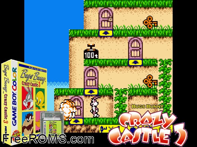 Bugs Bunny - Crazy Castle 3 Gameboy Color game showing 3D box cover and gameplay screenshot