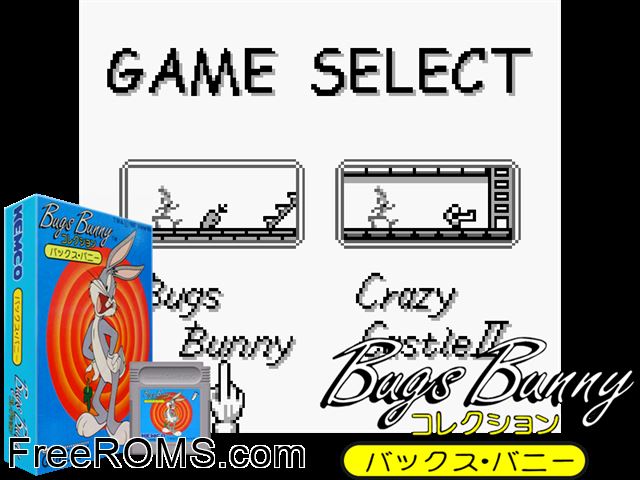 Bugs Bunny Collection (Japan) (V1.1) Gameboy Color game showing 3D box cover and gameplay screenshot