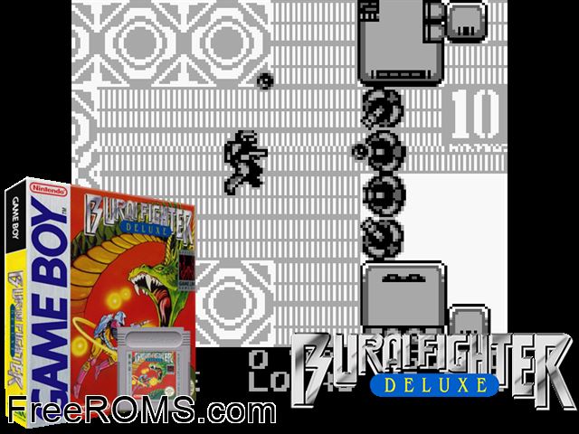 Burai Fighter Deluxe Gameboy Color game showing 3D box cover and gameplay screenshot