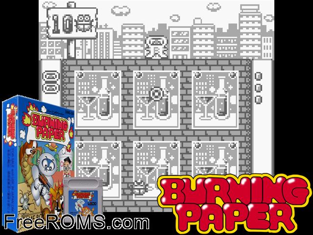 Burning Paper (Japan) Gameboy Color game showing 3D box cover and gameplay screenshot