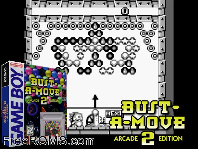 Bust-A-Move 2 - Arcade Edition Gameboy Color game showing 3D box cover and gameplay screenshot