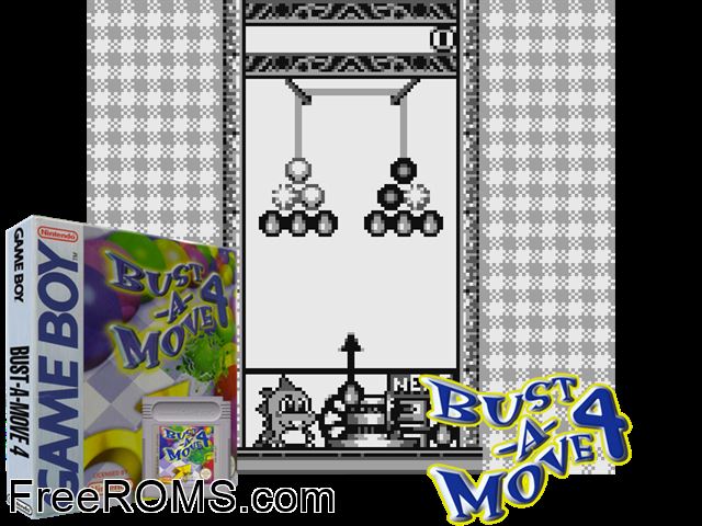 Bust-A-Move 4 (Mono Hack) Gameboy Color game showing 3D box cover and gameplay screenshot