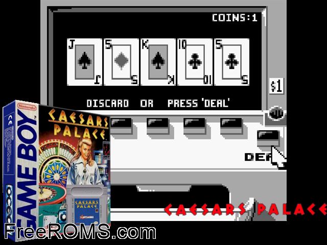 Caesars Palace (Japan) Gameboy Color game showing 3D box cover and gameplay screenshot