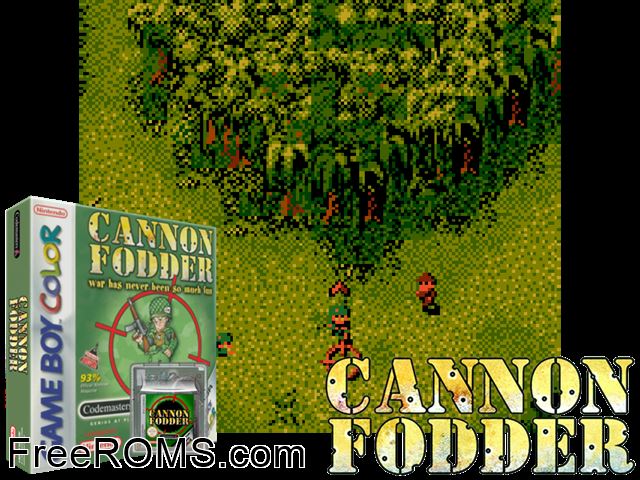 Cannon Fodder Gameboy Color game showing 3D box cover and gameplay screenshot