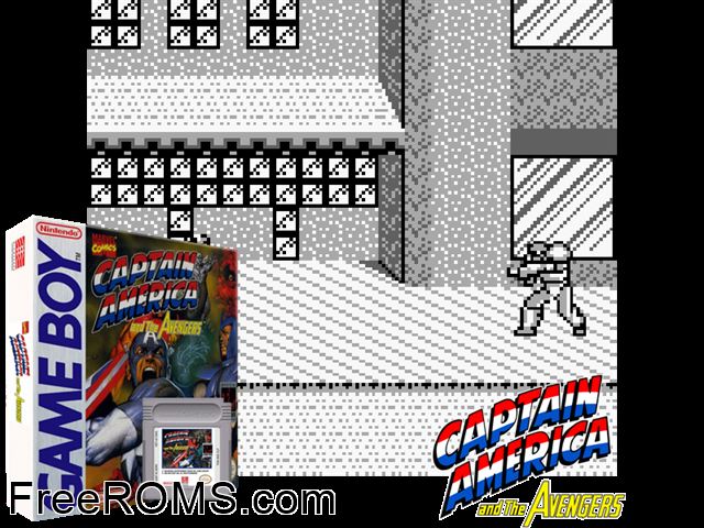 Captain America And The Avengers Gameboy Color game showing 3D box cover and gameplay screenshot