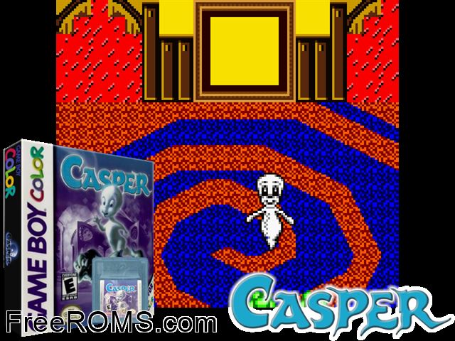 Casper Gameboy Color game showing 3D box cover and gameplay screenshot
