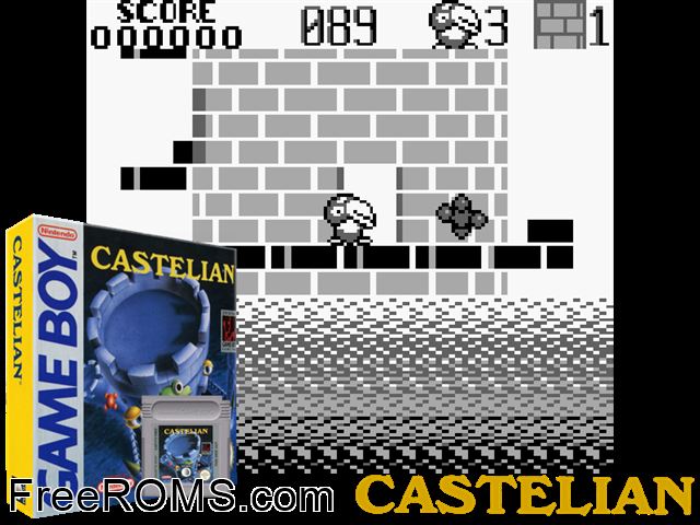 Castelian Gameboy Color game showing 3D box cover and gameplay screenshot