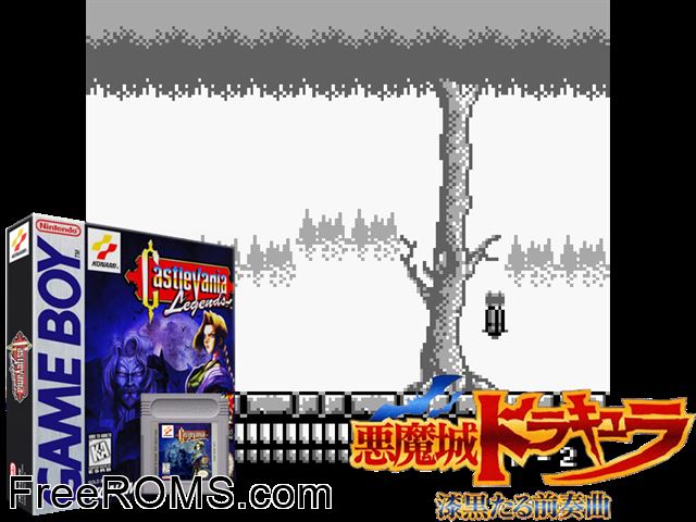 Castlevania - Legends Gameboy Color game showing 3D box cover and gameplay screenshot