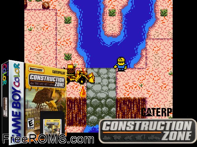 Caterpillar Construction Zone Gameboy Color game showing 3D box cover and gameplay screenshot