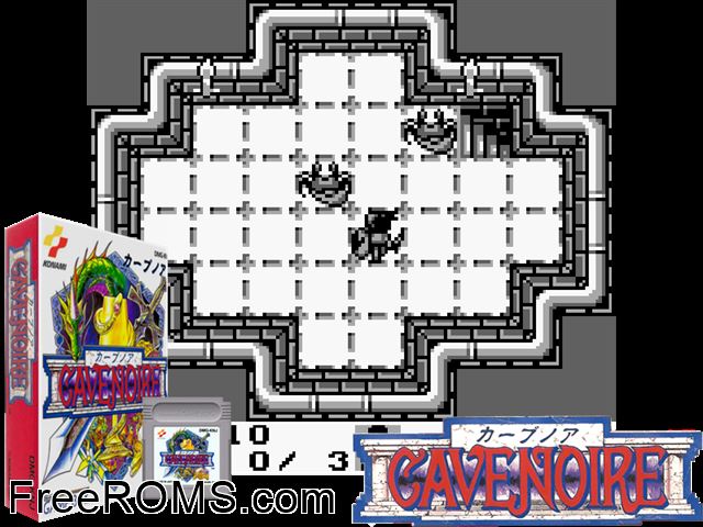 Cave Noire (Japan) Gameboy Color game showing 3D box cover and gameplay screenshot